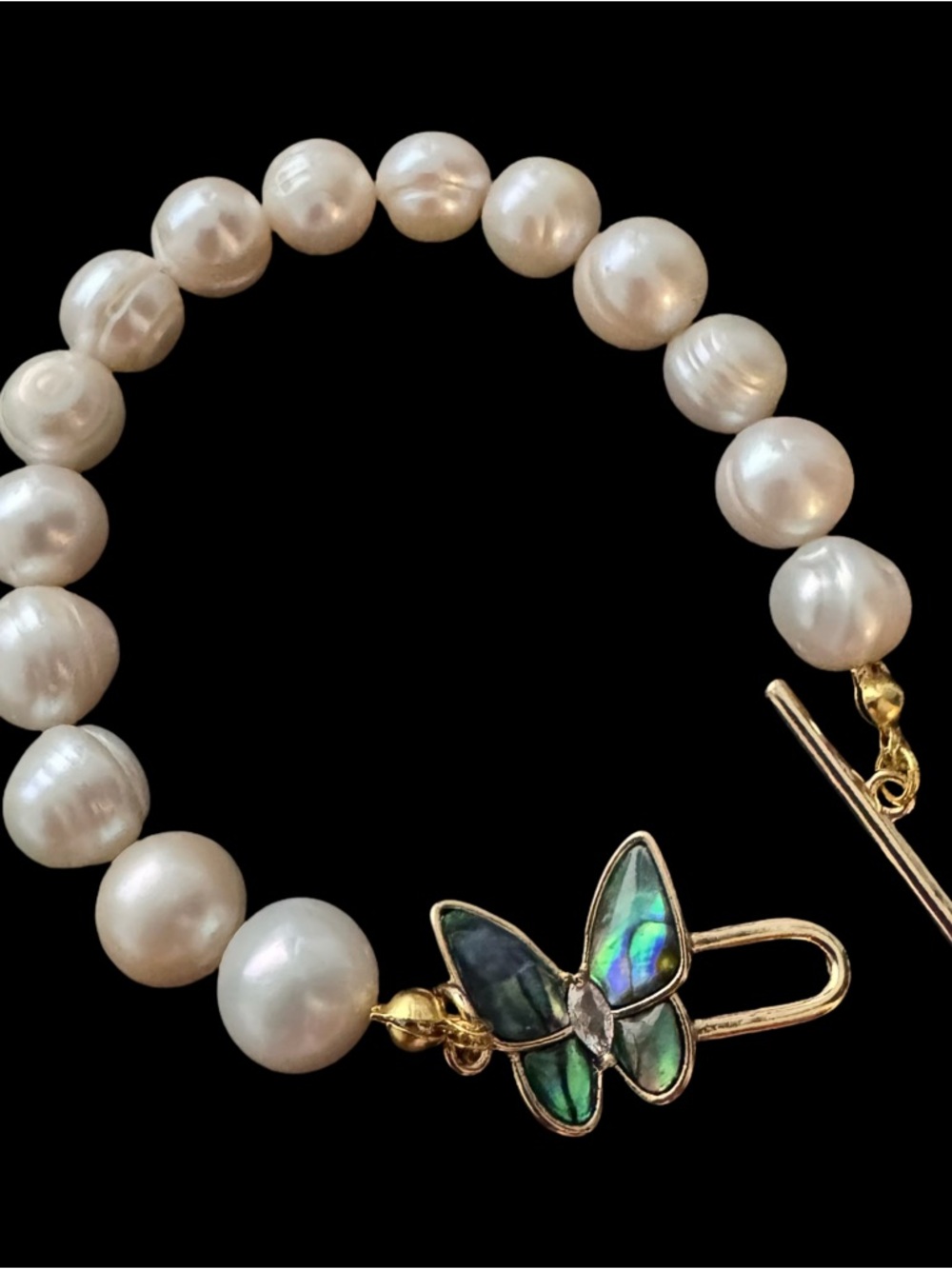 ✨Elegant Real Pearl Bracelet with Abalone Butterfly Clasp - White Pearls